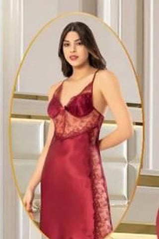 Xses 1005 Kadın Bordo Dantelli Saten 6 Lı Takım Bordo