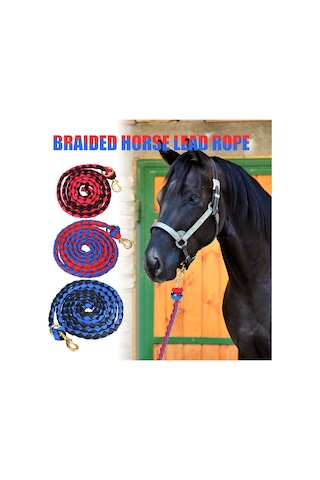 Leezsing Dayanıklı Pirinç Kanca Ve Örgülü Pp İp İle At, Keçi Ve Koyunlar İçin Eğitim Ve Yönlendirme İpi - 2.5m Mavi-siyah Mavi - Siyah