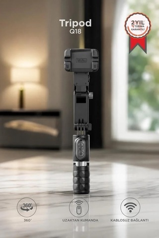Yayıncı Ekipmanı Taşınabilir Stant Kurgu Destekçisi Q18 Siyah Gimbal Selfie Çubuğu
