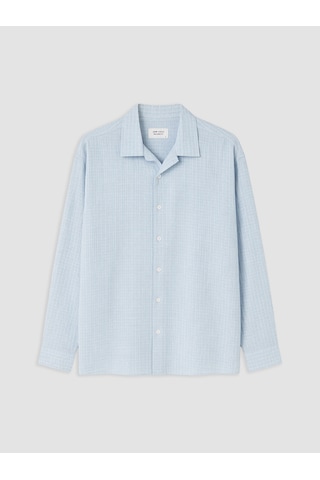 Lcw Vision Mavi Relaxed Fit Ekose Desenli Dokulu Erkek Gömlek