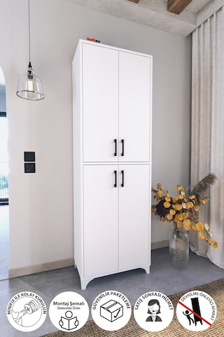 Çok Amaçlı Dolap 4 Kapaklı 6 Bölmeli Banyo Dolabı Mutfak Dolabı Nehir Beyaz