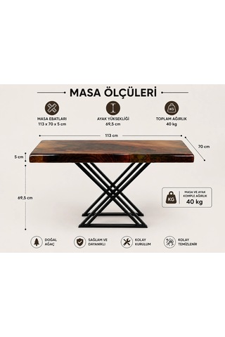 Epoksi Şeffaf Döküm Ceviz Masa Çok Renkli
