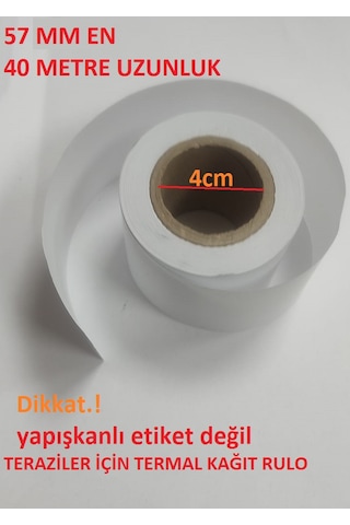 Geniş Göbek 57x40 Termal Terazi Kağıdı 40 Metre 1 Pakette 10 Adet Rulo
