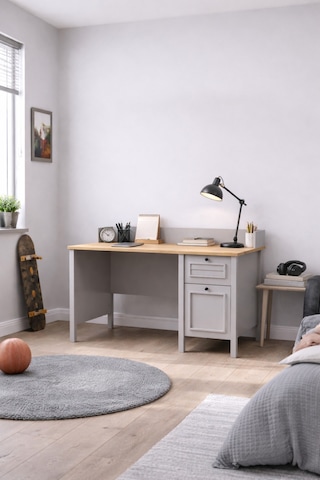 Taiga Çekmeceli Çalışma Masası 120x87x65 Cm Buz Gri - Retro Tasarım Antrasit