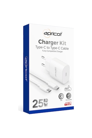 Apricot APC-PD25C Type-C 25W  Beyaz Ev Şarj Adaptörü Seti