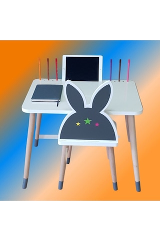 Liva Ahşap Çocuk Aktivite 1 Masa 1 Sandalye Takımı 2-6 Yaş - Tablet, Kalemlik Yeri, Yaz Sil Özellikli Yüzey Beyaz