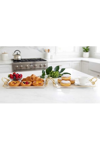 Cnr Home Concept Paşabahçe 2 ' Li Kuplu Madlen Sunum Servis Tabaği Altin