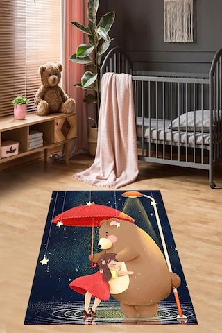 Sevimli Kedili Kalpli Halı Dijital Baskı Yıkanabilir Kaymaz Taban Çocuk Odası Halıs Pembe-beyaz 130 X 180 Çok Renkli