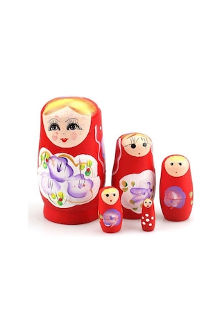 Ahşap Matruşka Bebek Beşli Set Kırmızı