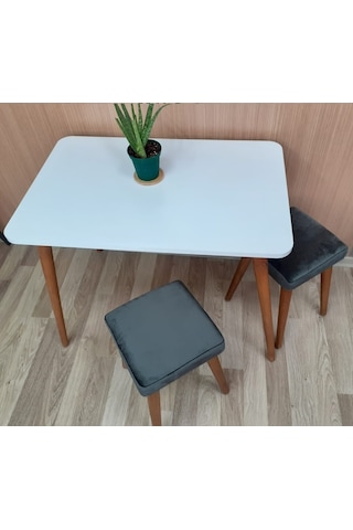 Depolife Ahşap Ayaklı Mutfak Yemek Masası 60X90 Cm Gürgen Masif Ayak Beyaz