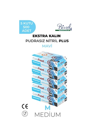 Ekstra Kalın Nitril Mavi Plus Muayene Eldiveni M - 5 Paket 100'lü
