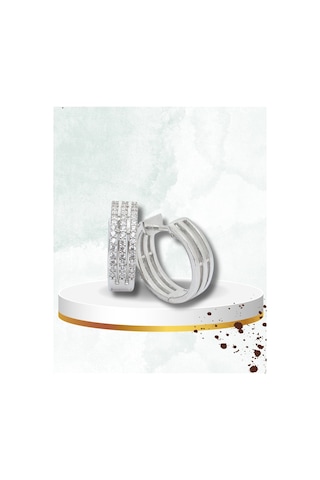Brezza Lusso Jewelry Diamond Model 3 Sıra Yarımtur Halka Kadın Gümüş Küpe 16 Mm