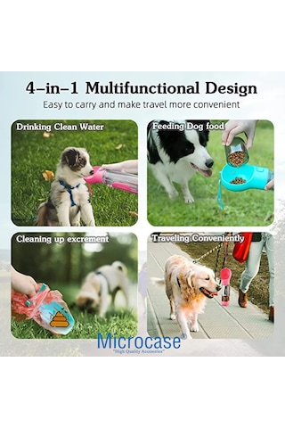 Microcase Taşınabilir Hazneli Mama Kaplı Kaka Poşetli Kedi Köpek Suluğu 300ml - Al48844