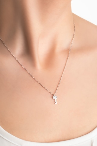 So Chic Aşk Anahtarı 18 Ayar Beyaz Altın Kaplama 45 Cm Gümüş Kolye Sarı