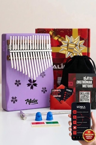 Midex Klx-870 Mor Renk Yüksek Kaliteli Ahşap Kalimba 17 Tuşlu Full Set