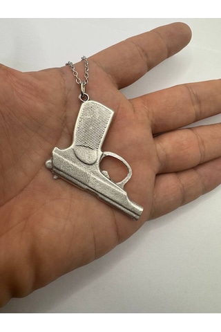 Tabanca Figürlü Gümüş Renk Unisex Metal Kolye Asi Ruhun Ve Gücün Sembolü Çok renkli