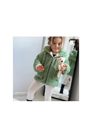 Azra Peluş Ayıcıklı Mont Yeşil