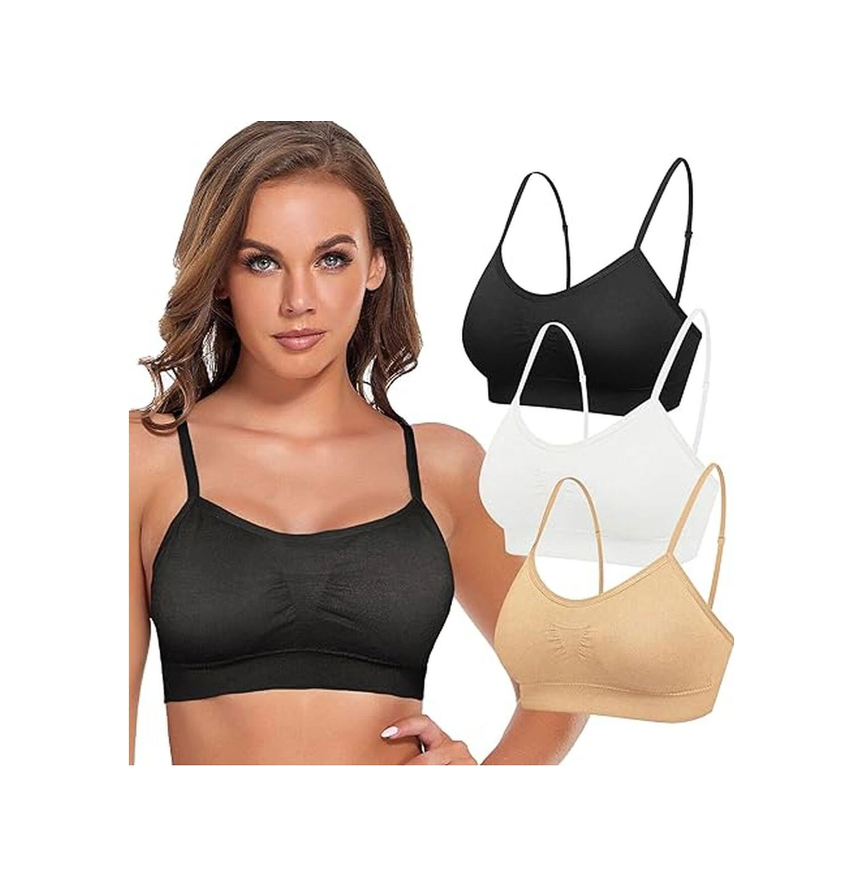 Tezzgelsin Kadın İnce Askılı Pedli Büstiyer Sütyen 3 Adet Siyah - Beyaz - Ten