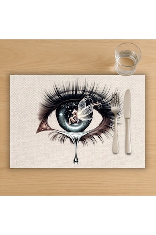 Perili Göz Modern Tasarımlı Amerikan Servis, Tabak Altlığı & Şık Masa Dekoru, Ev Hediyesi, 2 Adet Krem