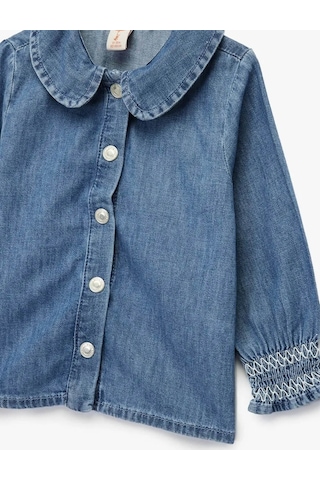 Koton Bebe Yaka Denim İndigo Kız Bebek Gömlek 6wmg80006ad İndigo
