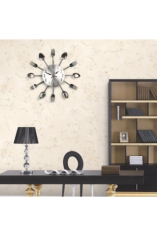 Homyl Mutfak Duvar Saati Kaşık Çatal Sticker Odası Ev Dekorasyonu Siyah