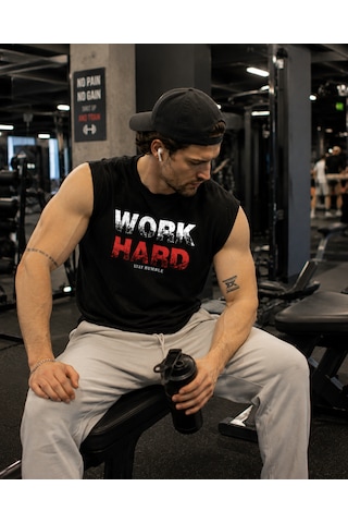 Urbantrendstore Baskılı Premium Fitness Sporcu Atleti Gym Tişört %100 Pamuklu T-shirt Açık Siyah