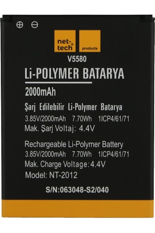 Vestel Uyumlu Venüs V3 5580 için Nettech Nt-32457 2000 Mah Batarya