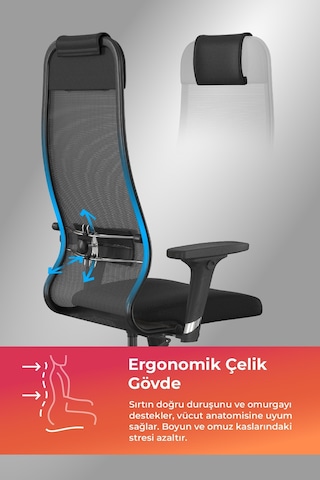 Ergolife Sit 10 Ofis Koltuğu Ayarlanabilir Kolçaklı, Fileli Ayarlanabilir, Siyah, Bilgisayar Sandalyesi -13e.d.1.2a2 Çok Renkli