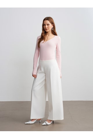 Dilvin 72654 Volanlı Geniş Paça Pantolon-beyaz Beyaz