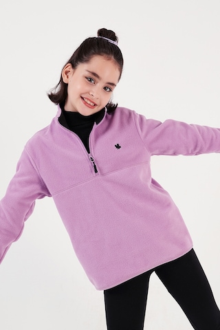 Lela Yumuşak Dokulu Fermuarlı Dik Yaka Şardonlu Kışlık Unisex Çocuk Polar 5905002 Lila