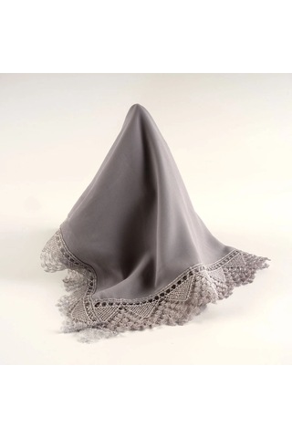 İğne Oyalı Şal Namaz Örtüsü, 144x68 Cm. Gri Gri