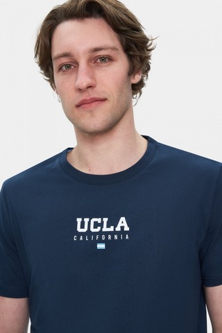 Sherman Lacivert Bisiklet Yaka Baskılı Standard Fit Erkek Tshirt Lacivert