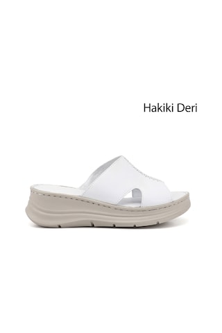 Gönderi(R) Gönderi R Kadın Beyaz Dolgu Taban Hakiki Deri Terlik Dyza65145871 Bej - Beyaz - Kırmızı