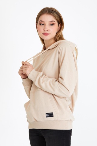 Comeor Kadın Bej Basic Kapüşonlu Regular Fit Rahat Sweatshirt 001