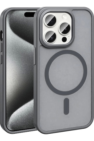 Apple Uyumlu iPhone 15 Pro Max Kılıf Magsafe Şarj Özellikli Mat Arka Yüzey Redclick Sio Kapak - Gri