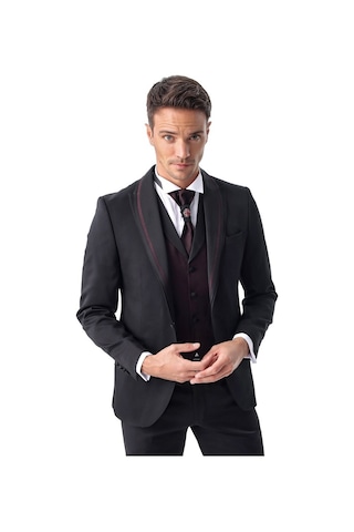 Morven Erkek Siyah Monhattan Slim Fit Dar Kesim Jakarlı Smokin Siyah