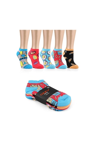 Ozzy Socks 5 Çift Eğlenceli Desenler Kadın Patik Çorap Ozzyp002 Çok Renkli