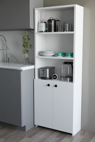 Kapaklı Çok Amaçlı Mutfak Dolabı 150x50x22 Cm - Raflı Erzak Dolabı Modern Depolama Ünitesi Beyaz