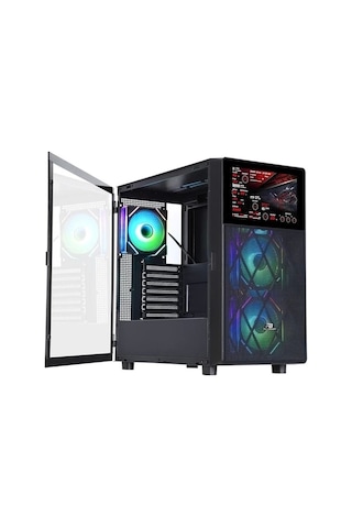 Powerboost PB-P4367BB 3 RGB Fanlı LCD Ekranlı Mid-Tower Oyuncu Bilgisayar Kasası