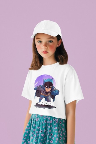 Sevbano Batman Kahraman Baskılı Unisex Film Çocuk Tişört 1-12 Yaş Beyaz