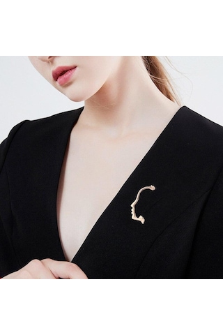Gümüş Blucome Soyut Yarım Yüz Şekli Broşlar Çocuklar Için Altın Renk Pin Ceket Kısa Moda Aksesuarları Broş Rozeti Gümüş