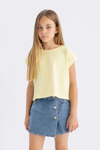 Defacto Kız Çocuk Boxy Fit Bisiklet Yaka Basic Düz Kısa Kollu Tişört C4511A824SMYL270 Sarı