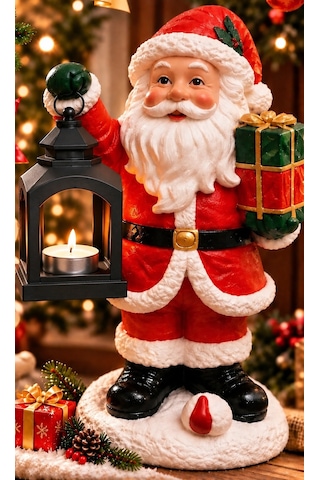 Fenerli Noel Baba Dekor Kırmızı 20 Cm
