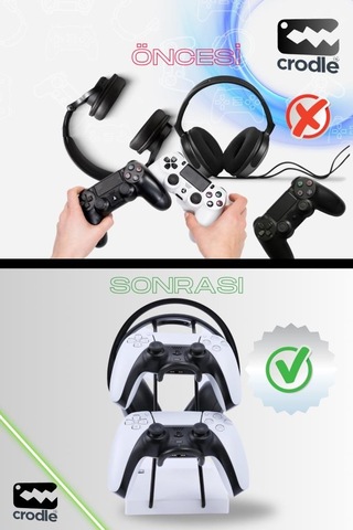 Beyaz Ahşap Ve Siyah Metal Gaming Ps4 Ps5 Xbox Joystick Kontroller Tutucu Ve Kulaklık Dikey Standı