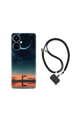 Tecno Camon 19 Pro Kılıf Ipli Boyun Askılı Desenli Silikon Ay Ve Kız 1720