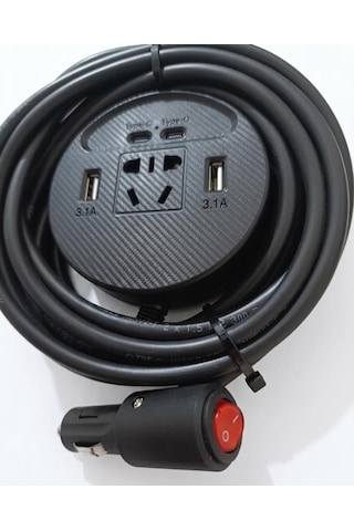 Araç Inverter 150w,2 Usb,2 Type-c Çıkışlı 12v/16 A /120w 2 X1,5mm Ttr Bakır 5mt-gg22