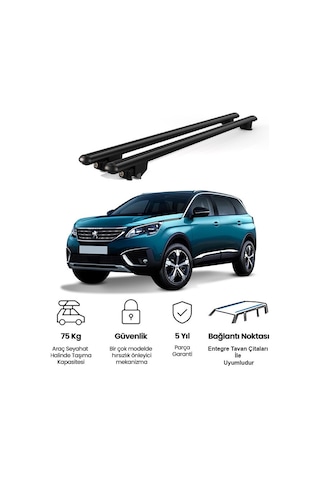 Kanca Peugeot 5008 2017 Ve Sonrası Uyumlu Siyah Kilitli Ara Atkı 130cm Port Bagaj Tavan Barı