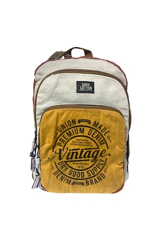 Kaliteli Vintage Salaş Yıkama Kumaş Disayn Günlük Gezi Okul Sırt Çantası 30cmx40cm Bej - Sarı