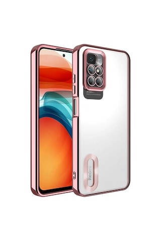 Xiaomi Redmi 10 Kılıf Kamera Korumalı Logo Gösteren Zore Omega Kapak Rose Gold