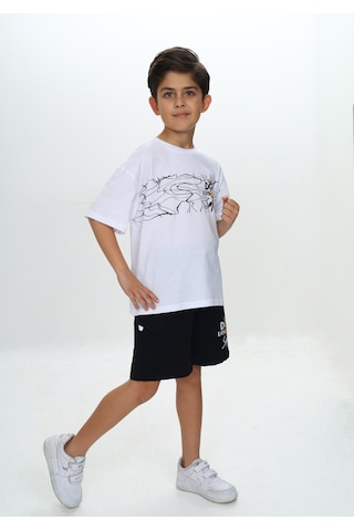 Toontoy Kids Toontoy Erkek Çocuk Smile Yazı Baskılı Şortlu Takım Beyaz
